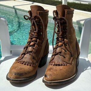 western brown lace up boots